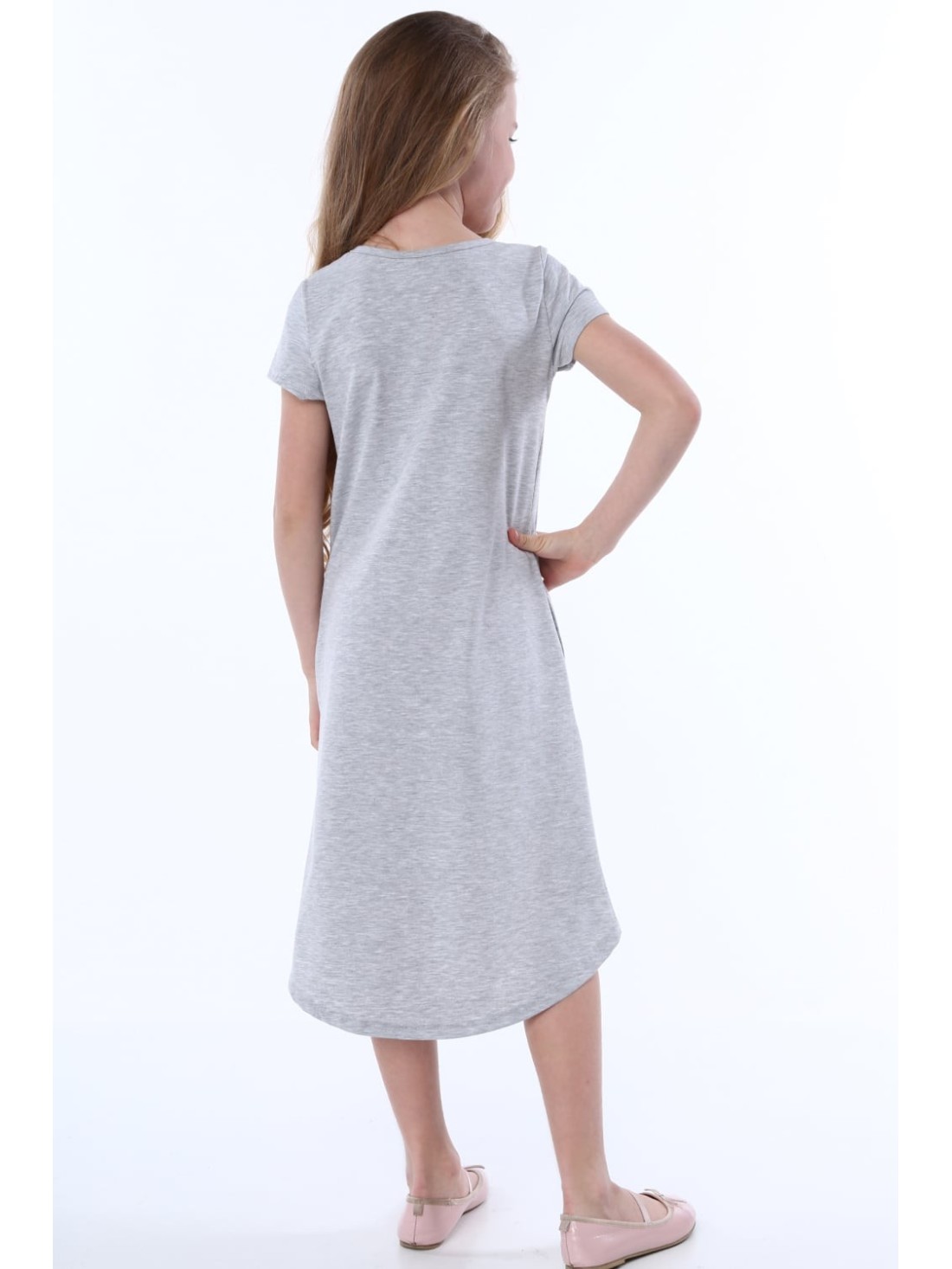 Girls\' dress with inscriptions, light gray NDZ8247 - Online store - Boutique